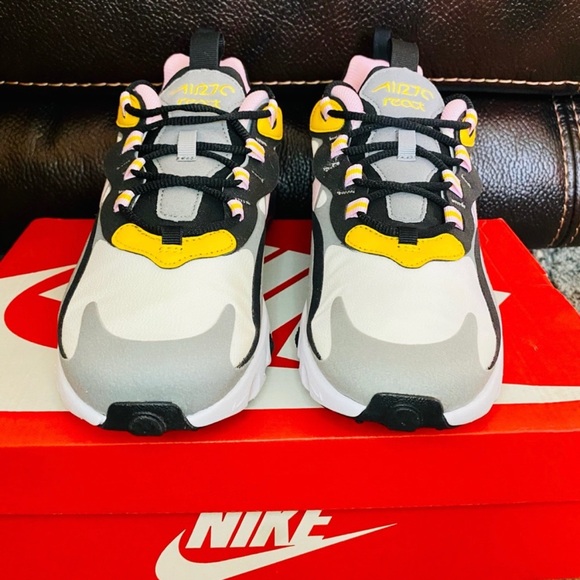 Nike Air Max 270 React Particle Grey-Arctic Pink-Sulfur Sneakers - 5.5Y - New - Picture 9 of 10